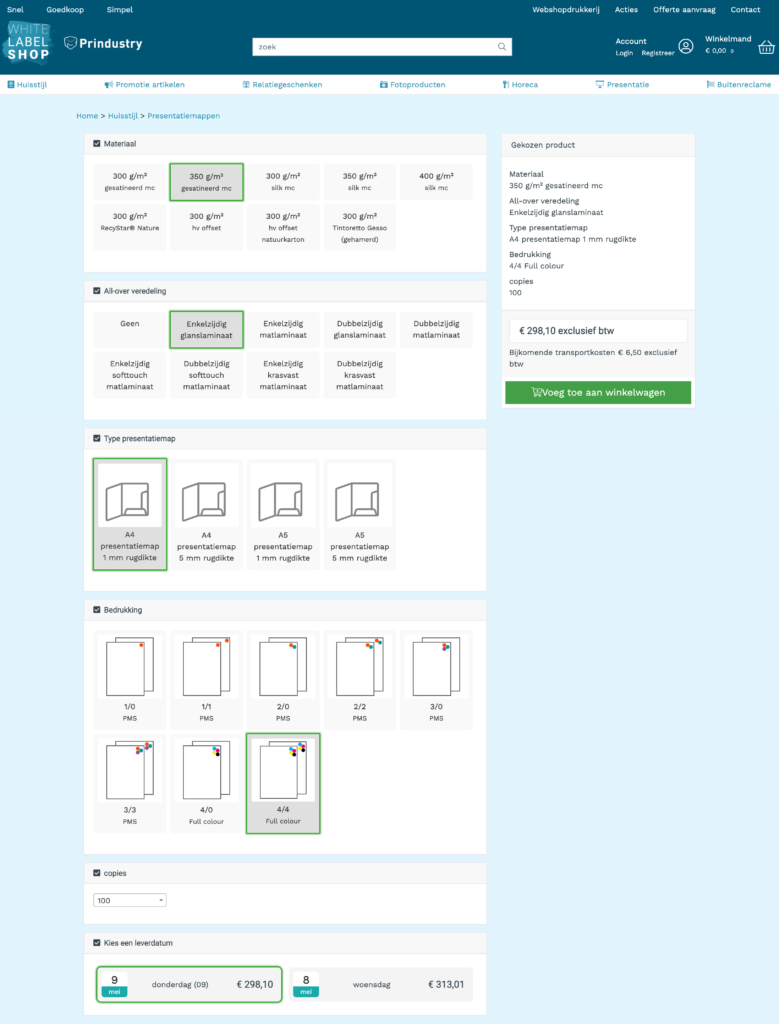 Hoe een Print.com product binnen het Prindustry platform configureert.